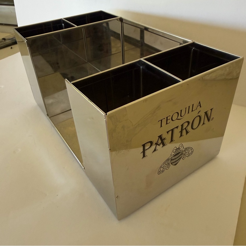 Patron Napkin Straw Holder Chrome Barware Man Cave Tequila